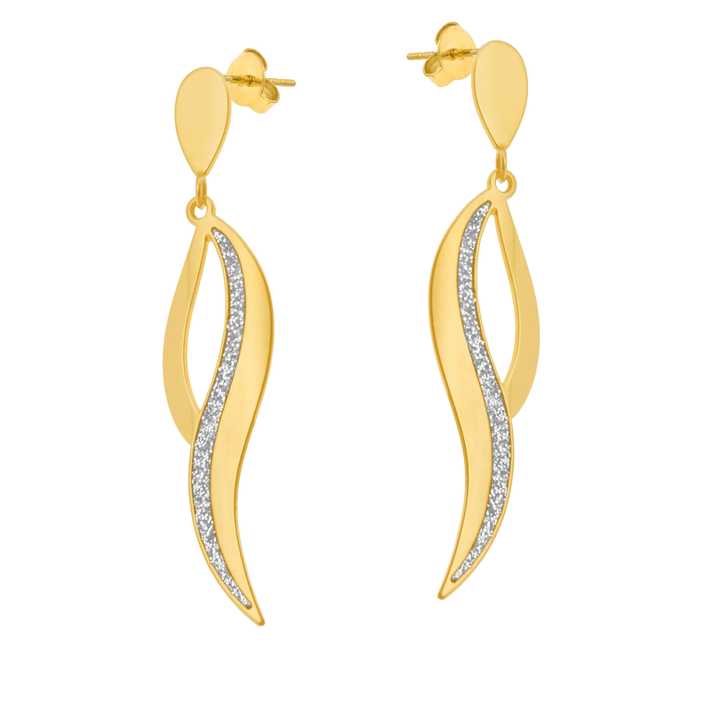 Boucles d'oreilles en or jaune et laque pailletée