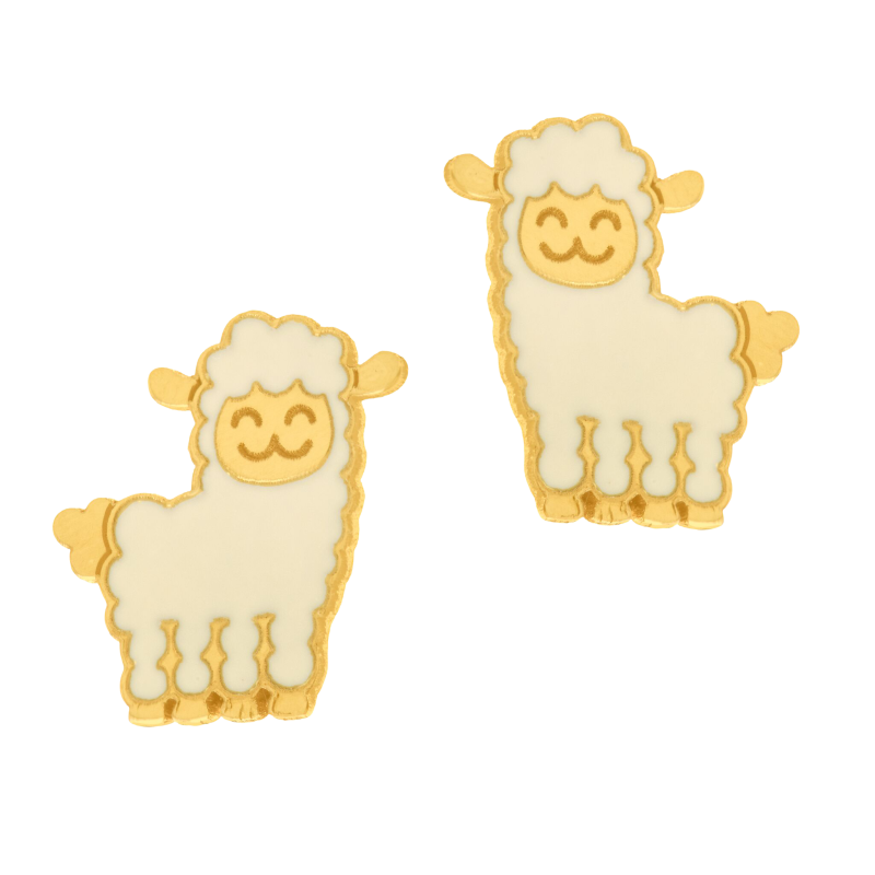 Boucles d'oreilles en or jaune et laque, lama