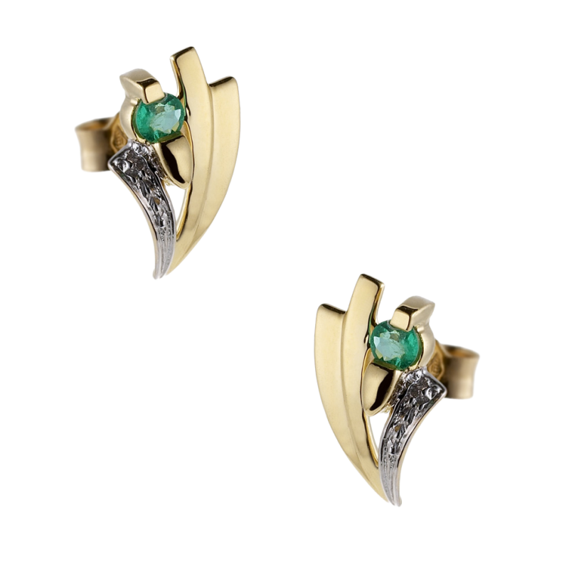 Boucles d'oreilles en or rhodié, émeraude
