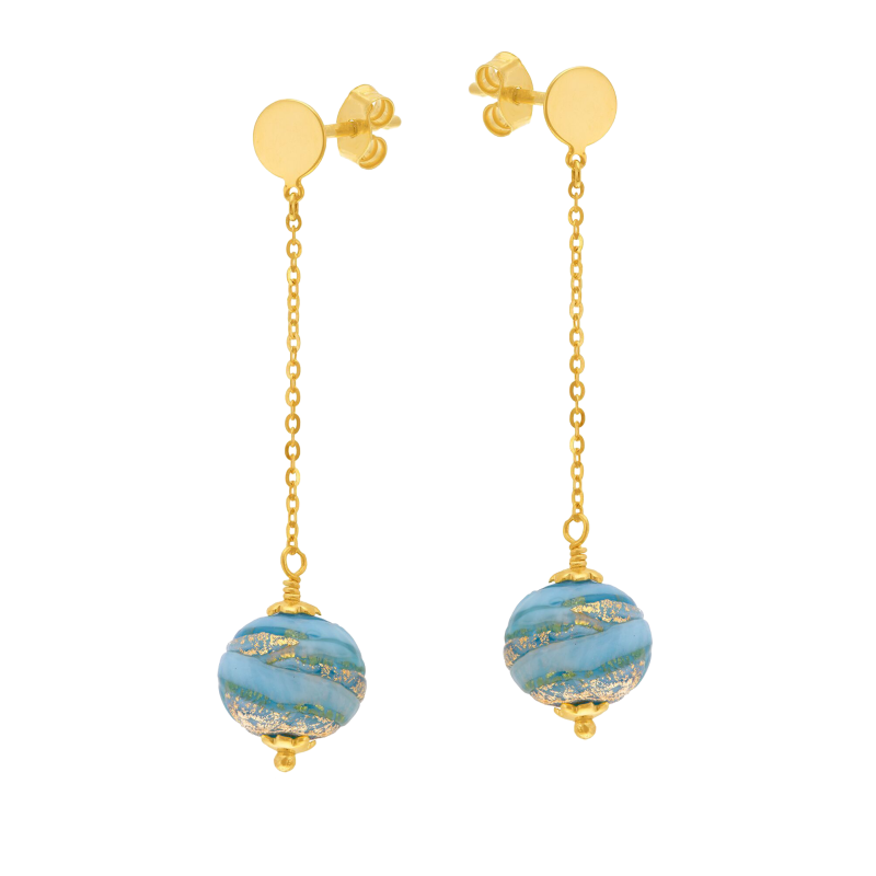 Boucles d'oreilles en or jaune et verre de Venise