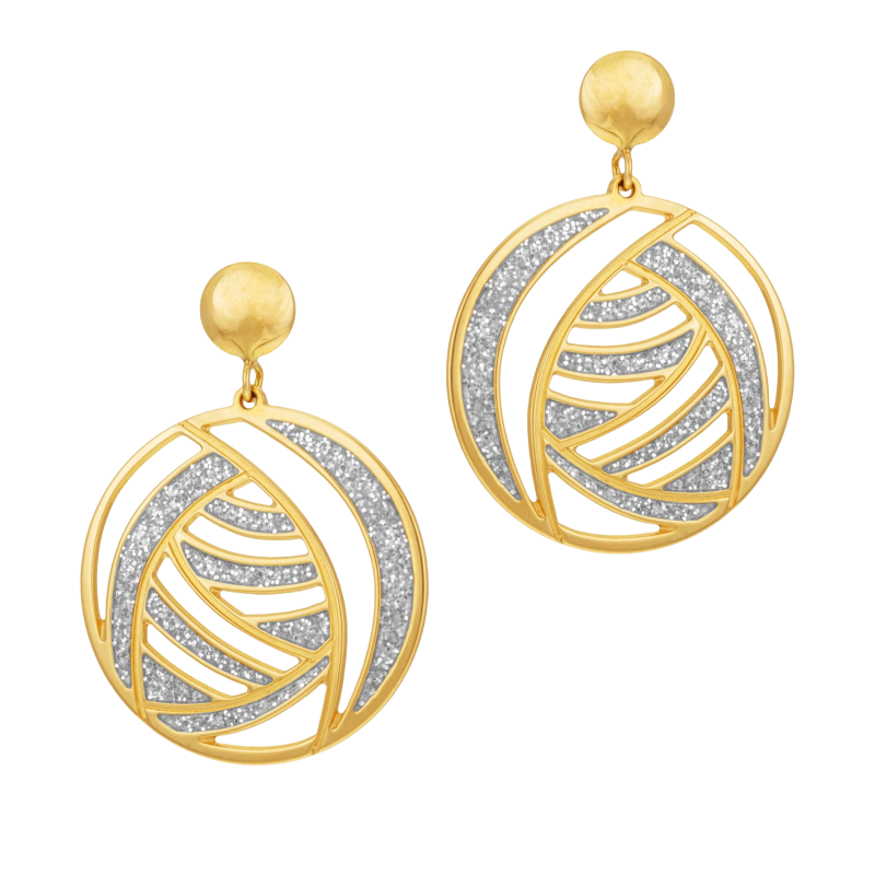 Boucles d'oreilles en or jaune et laque pailletée