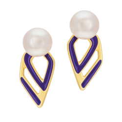Boucles d'oreilles en or jaune, perle de culture et laque