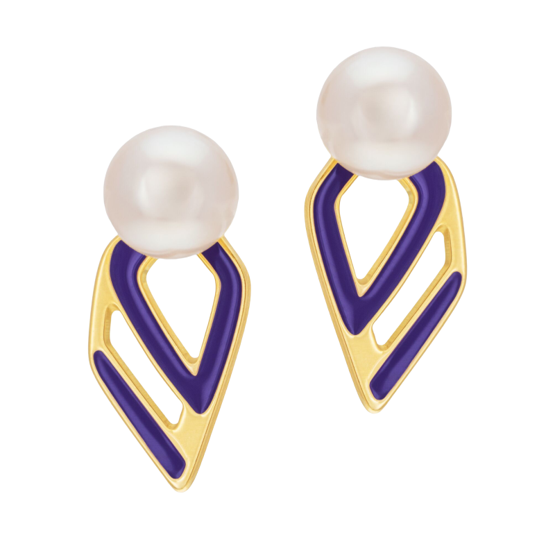 Boucles d'oreilles en or jaune, perle de culture et laque