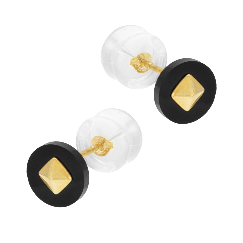Boucles d'oreilles en or jaune et onyx