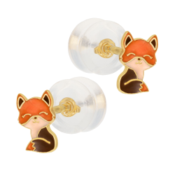 Boucles d'oreilles en or jaune et laque, renard