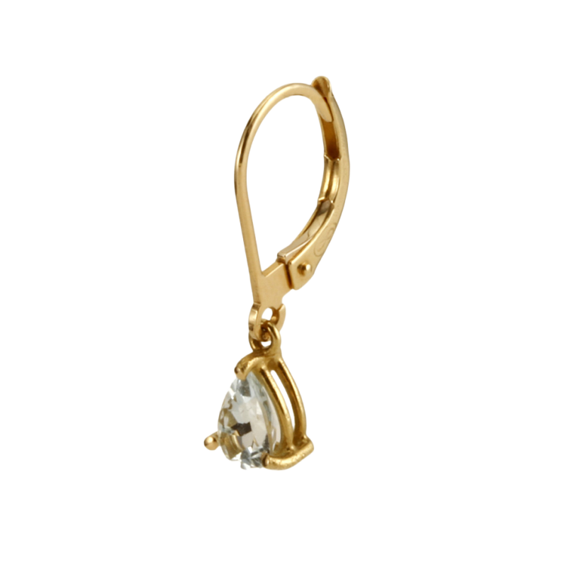 Boucles d'oreille dormeuse en or jaune et aigue marine poire