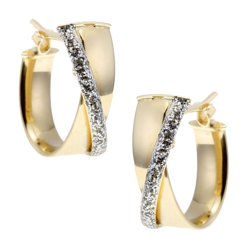 Boucles d'oreilles en or jaune et laque pailletée