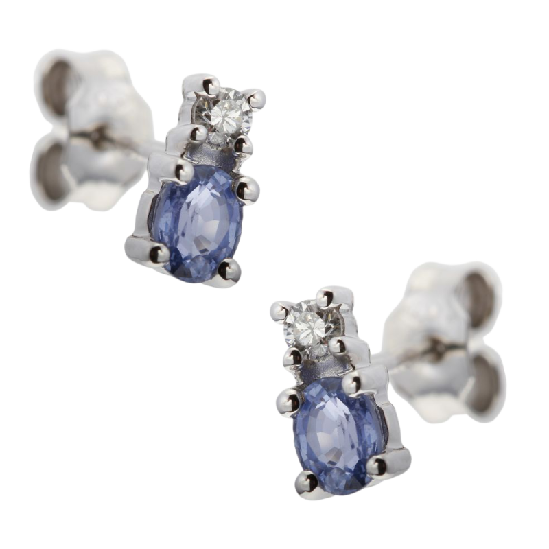Boucles d'oreilles en or gris, saphir et diamant