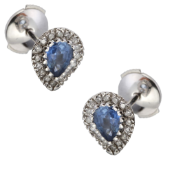 Boucles d'oreilles en or gris, saphir entourage diamants