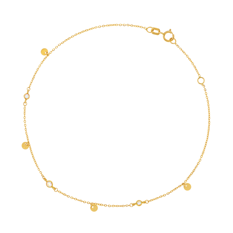 Chaîne de cheville en or jaune et oxydes de zirconium