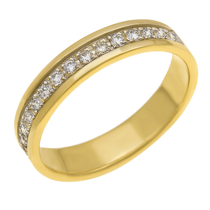 Demi alliance or jaune et or rhodié 1 rang de diamants