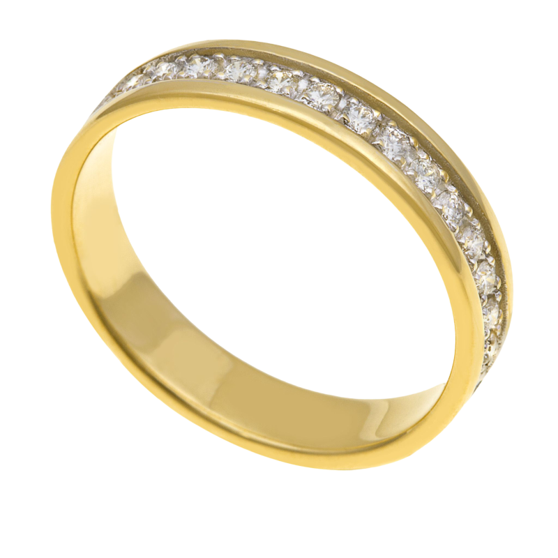 Demi alliance or jaune et or rhodié 1 rang de diamants
