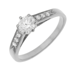 Bague solitaire accompagné en or gris diamants serti 6 griffes