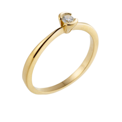 Bague solitaire en or jaune, diamant, serti demi clos