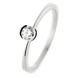 Bague solitaire en or gris, diamant, serti demi clos