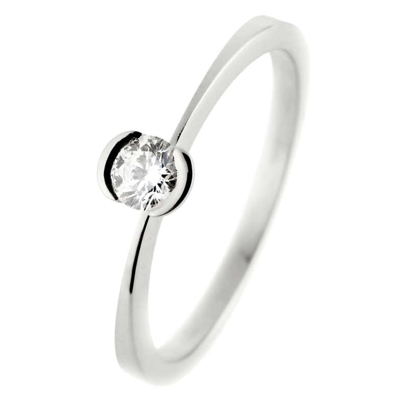 Bague solitaire en or gris, diamant, serti demi clos