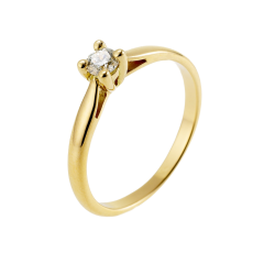 Bague solitaire en or jaune, diamant, 4 griffes