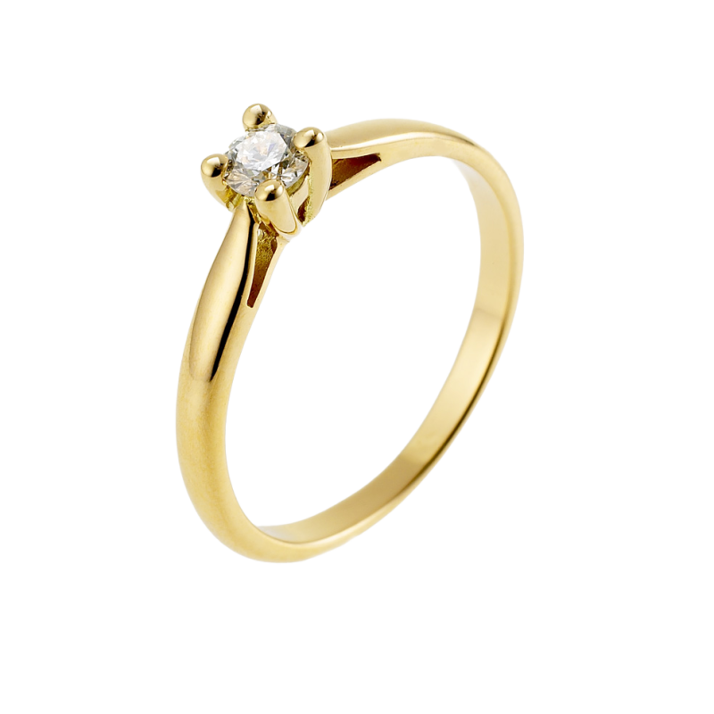 Bague solitaire en or jaune, diamant, 4 griffes