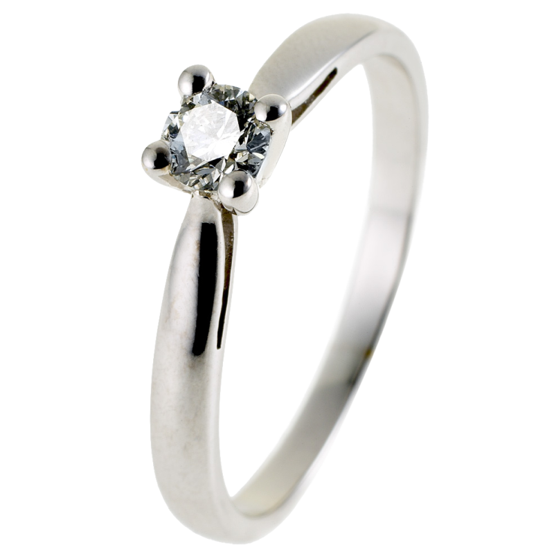 Bague solitaire en or gris, diamant 0,18 carats,  4 griffes
