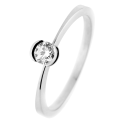 Bague solitaire en or gris, diamant, serti demi clos