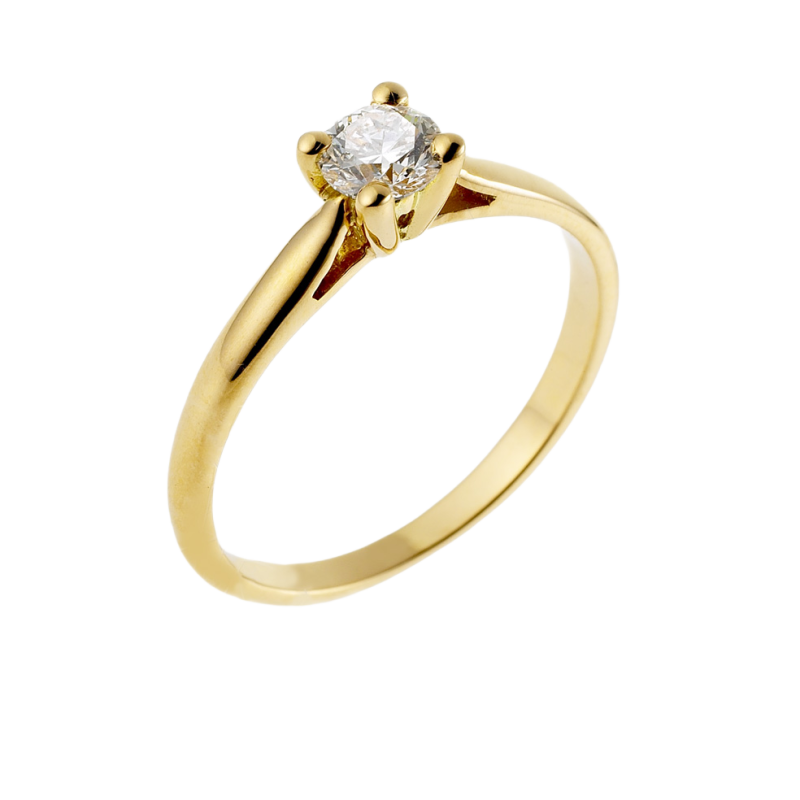 Bague solitaire en or jaune, diamant, 4 griffes