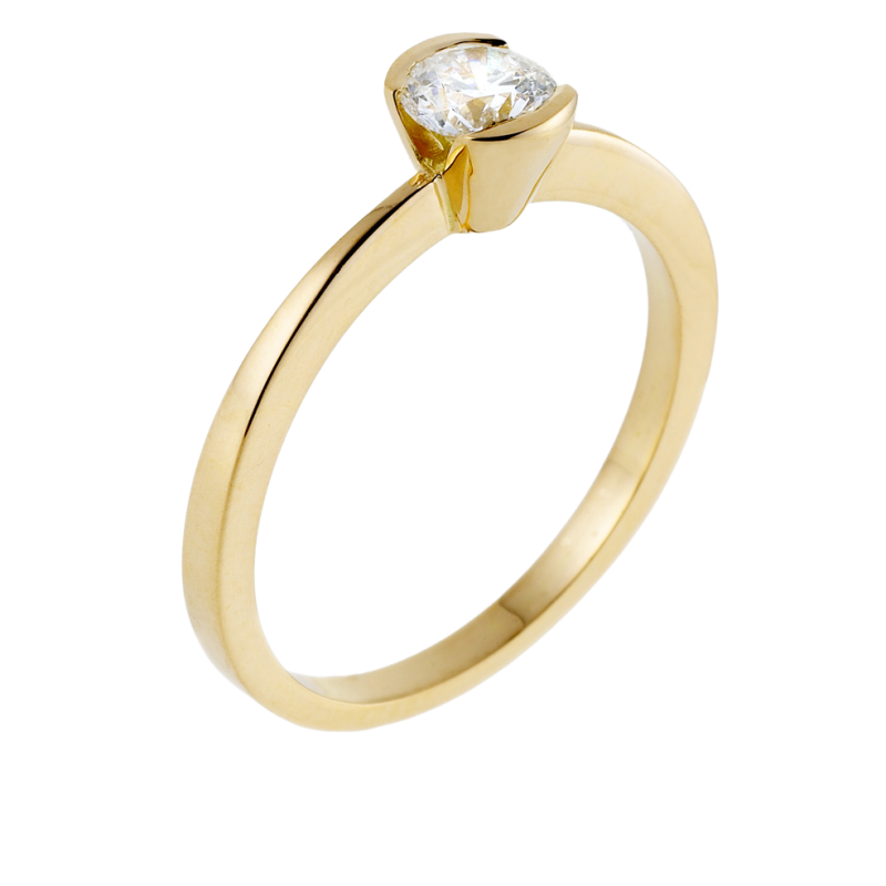 Bague solitaire en or jaune, diamant, serti demi clos