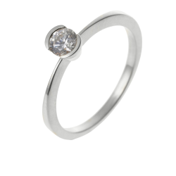 Bague solitaire en or gris, diamant, serti demi clos
