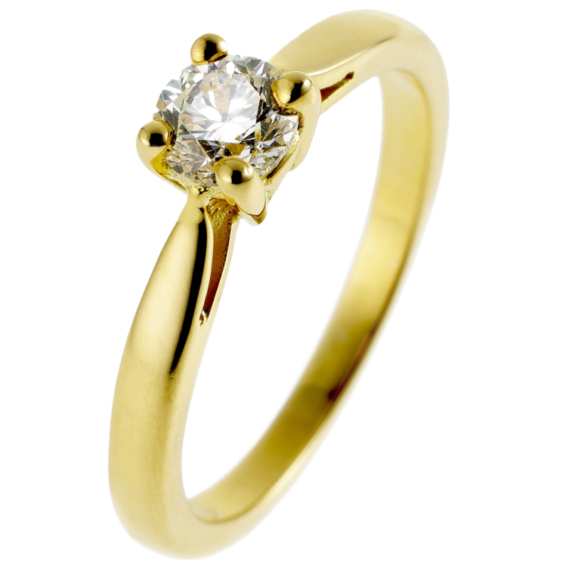 Bague solitaire en or jaune, diamant, 4 griffes