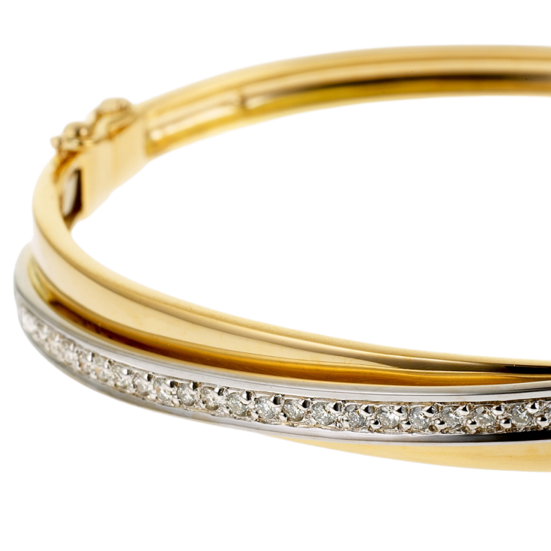 Bracelet jonc ouvrant en 2 ors, diamants