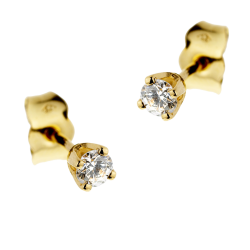 Boucles d'oreilles en or jaune, diamant, 4 griffes