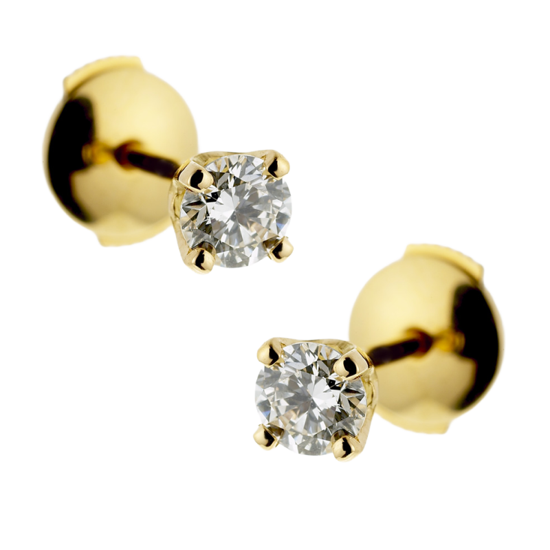 Boucles d'oreilles en or jaune, diamant, 4 griffes