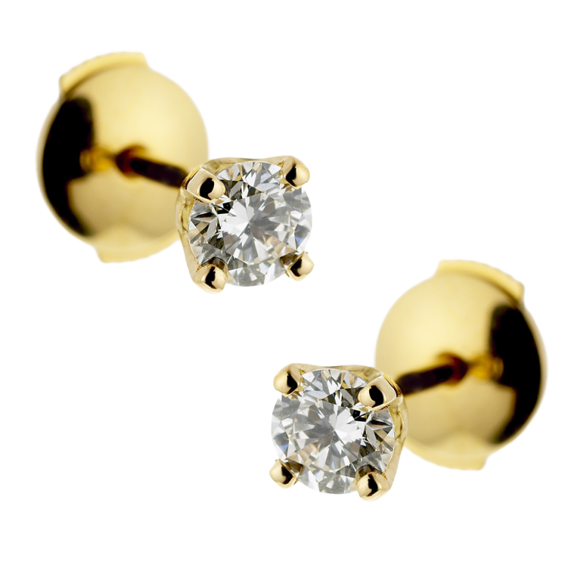 Boucles d'oreilles en or jaune, diamant, 4 griffes
