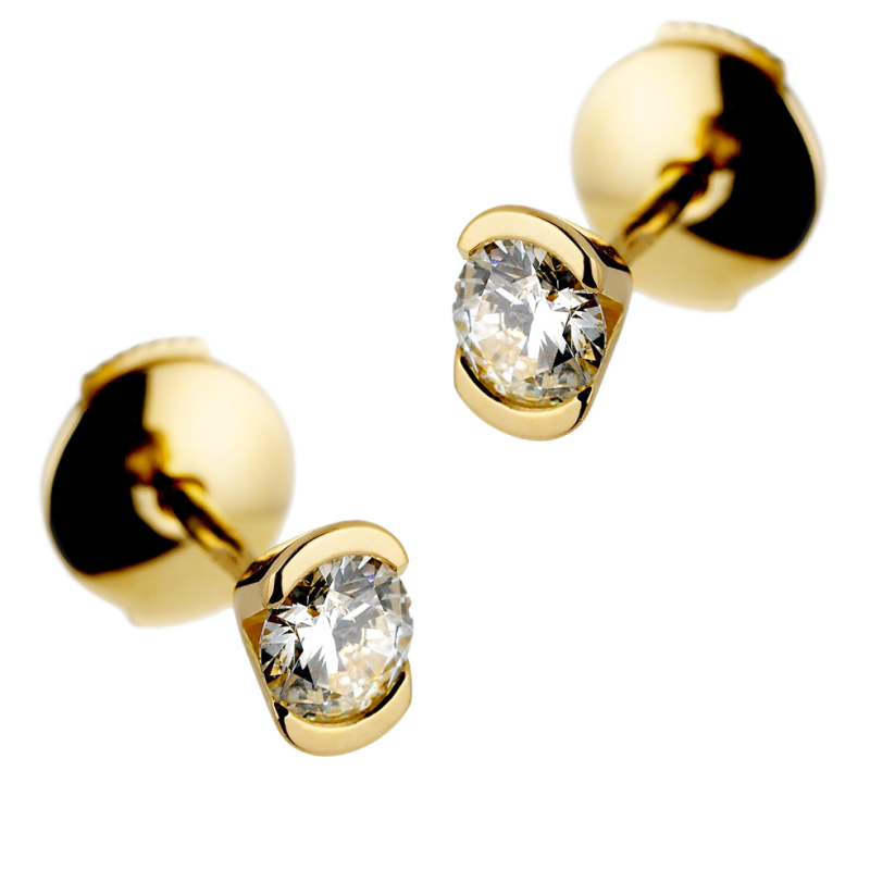 Boucles d'oreilles en or jaune, diamant, serti demi clos