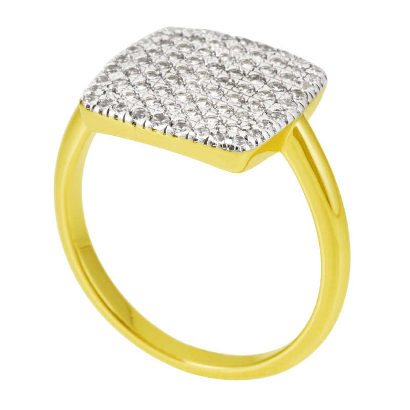 Bague en plaqué or et rhodié, oxydes de zirconium, carré