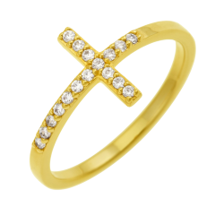 Bague en plaqué or, oxydes de zirconium, croix