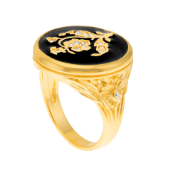 Bague en plaqué or, oxydes de zirconium et émail