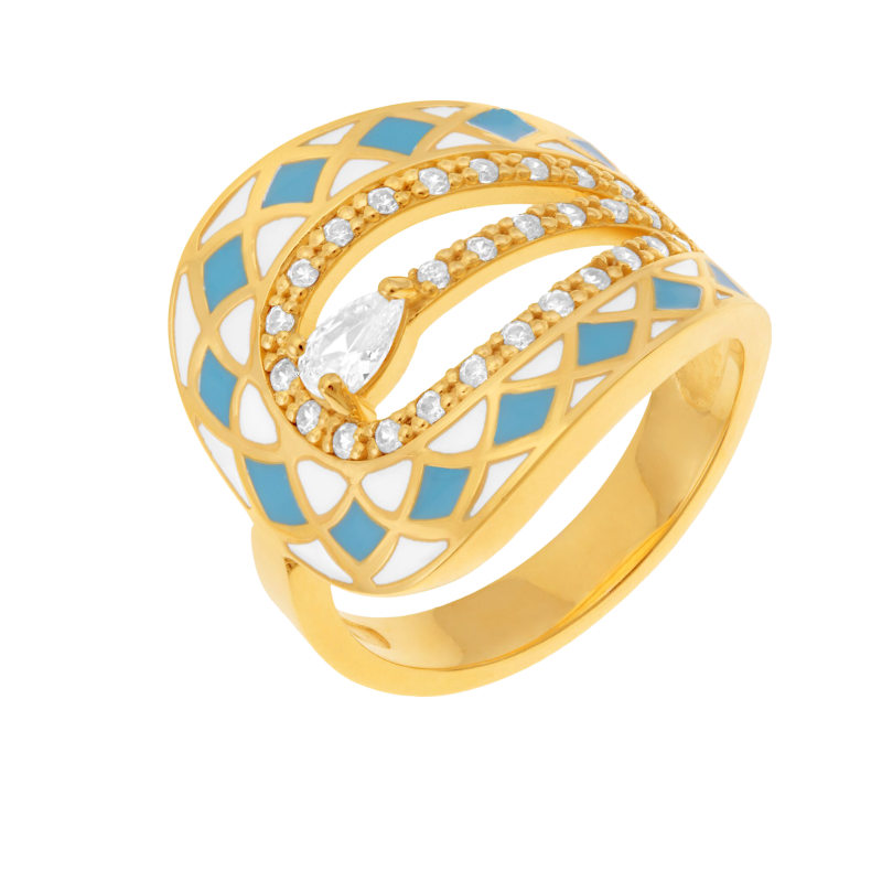 Bague en plaqué or, oxydes de zirconium et laque 