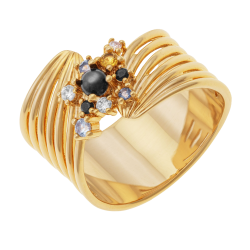 Bague en plaqué or, oxydes de zirconium et nacre noire