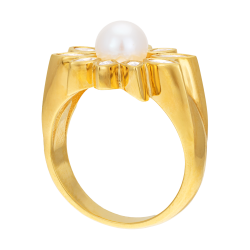 Bague en plaqué or, perle de culture et oxydes de zirconium