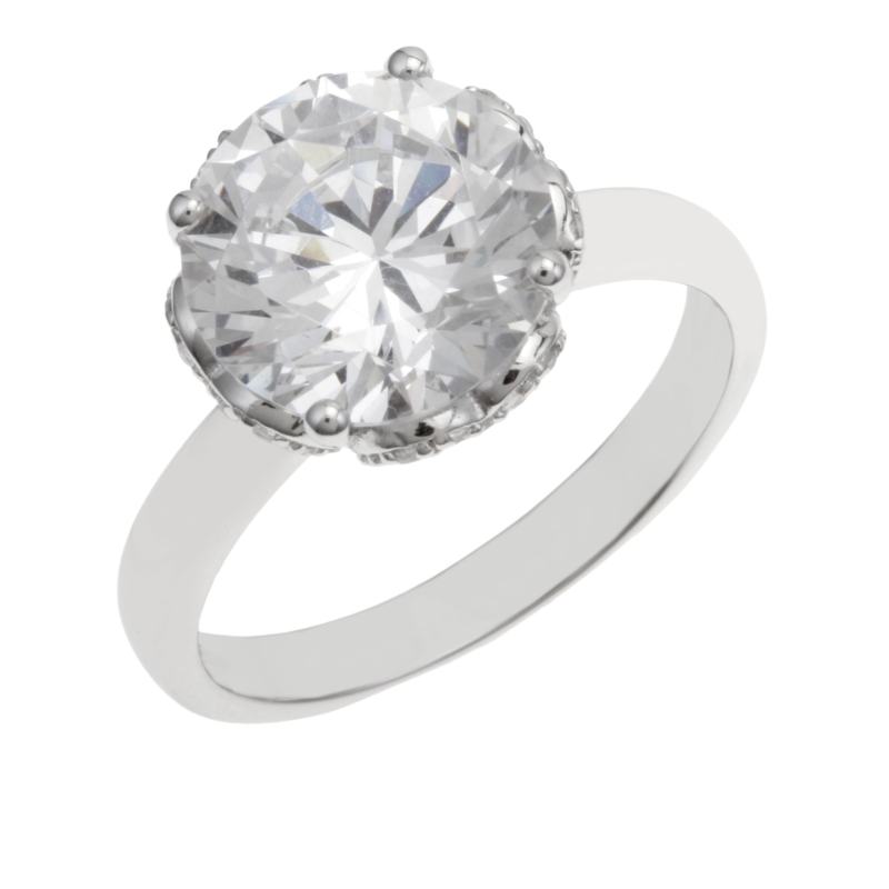 Bague en argent rhodié, coeurs et oxydes de zirconium