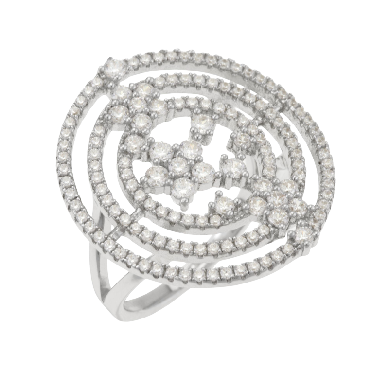 Bague en argent rhodié, spirale et oxydes de zirconium