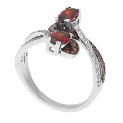 Bague en argent rhodié et rhodié noir, oxydes de zirconium