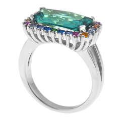 Bague en argent rhodié et oxydes de zirconium de couleurs