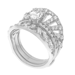 Bague en argent rhodié en 2 parties, et oxydes de zirconium