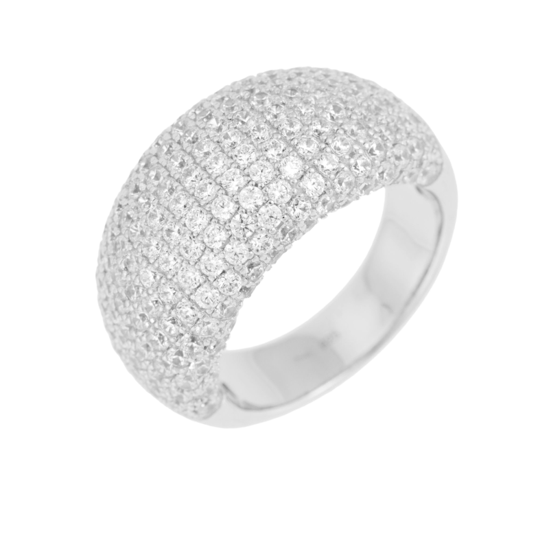 Bague argent rhodié, pavage oxydes de zirconium