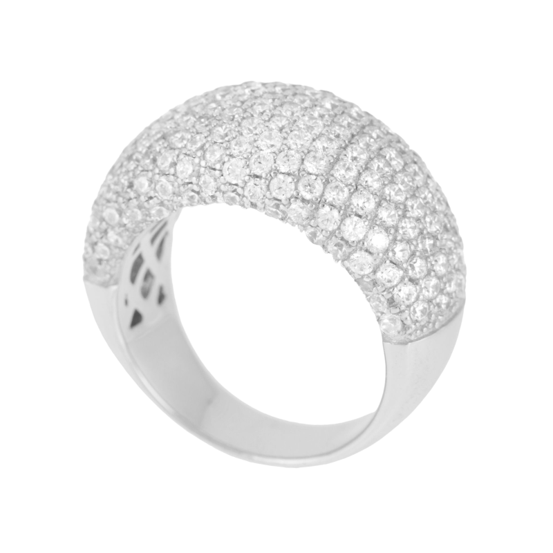 Bague argent rhodié, pavage oxydes de zirconium