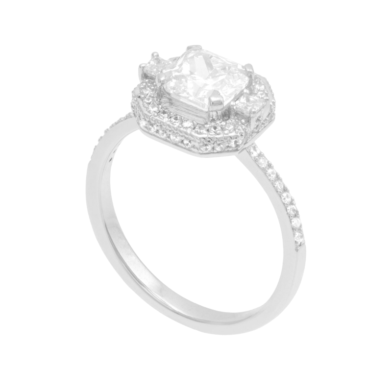 Bague en argent rhodié, oxydes de zirconium