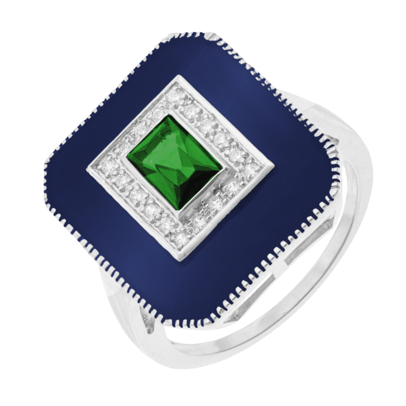 Bague en argent rhodié, oxydes de zirconium et laque
