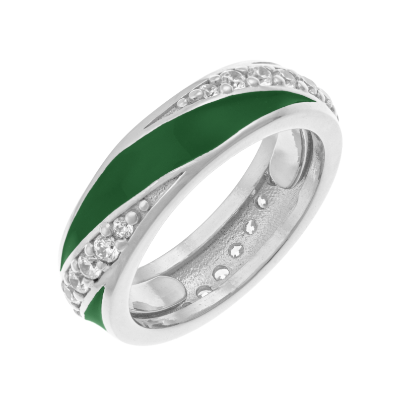 Bague ajustable en argent rhodié, oxydes de zirconium et laque
