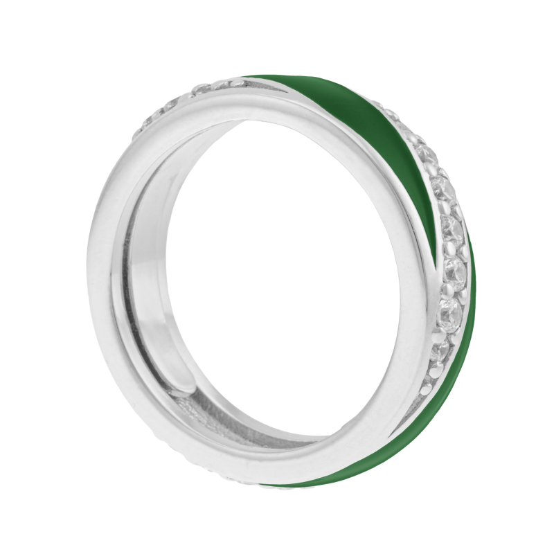Bague ajustable en argent rhodié, oxydes de zirconium et laque
